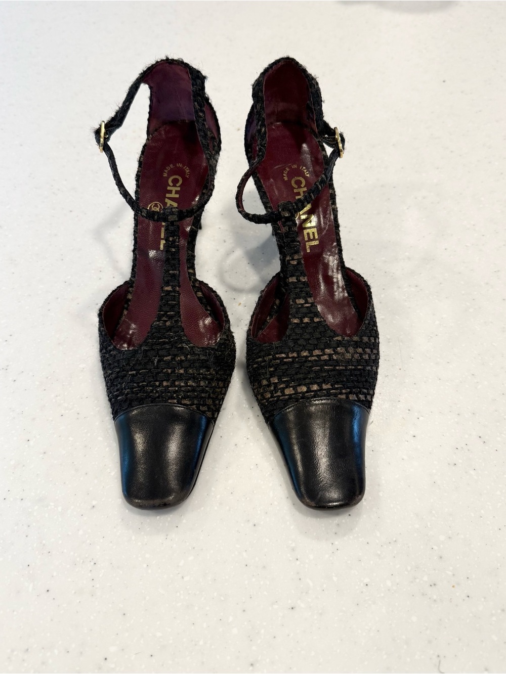 Authentic Chanel Vintage Tweed T-Strap Shoes